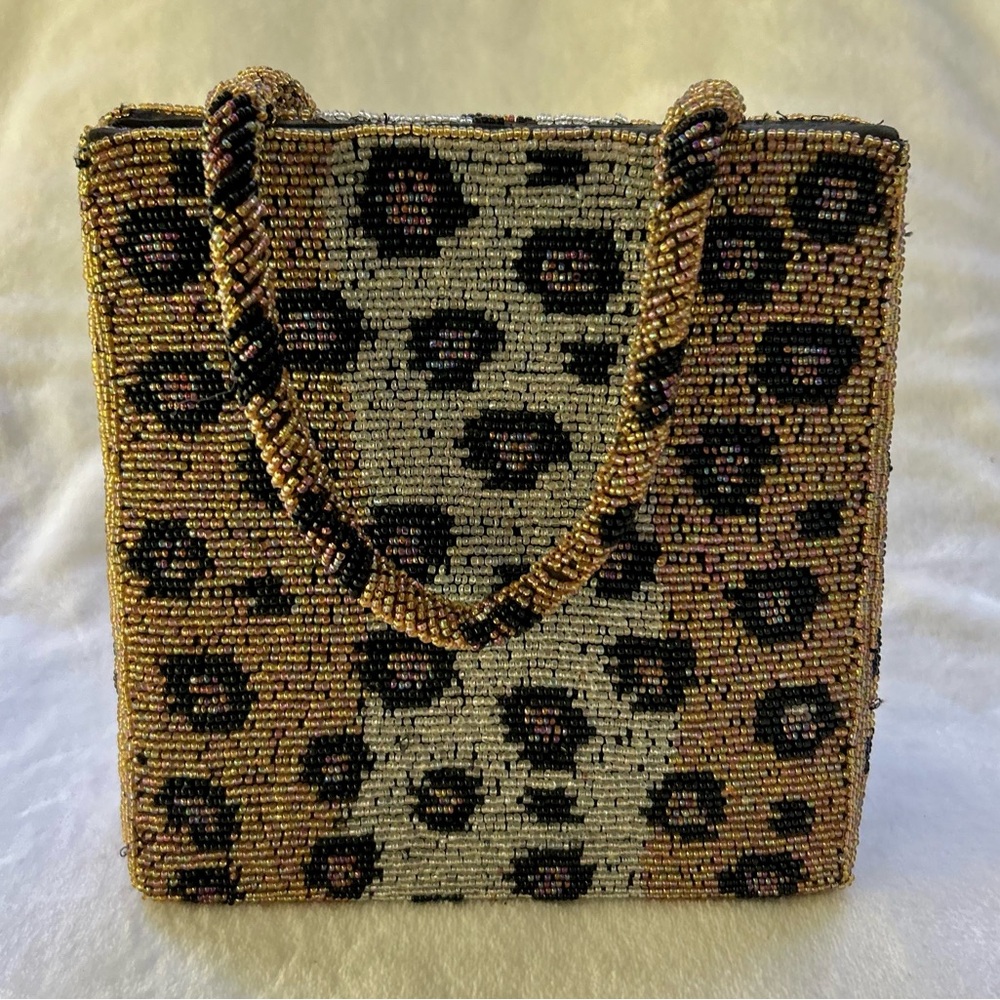 Vintage Christiana Leopard Print Beaded Handbag Purse - Picture 5 of 16